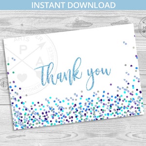 Mit Liebe Konfetti bestreut Dankeschön-Karte Dusche oder jede Party gefaltet Junge blau silber Glitzer. Sofortiger Download. Nicht bearbeitbar. 034HPA 07