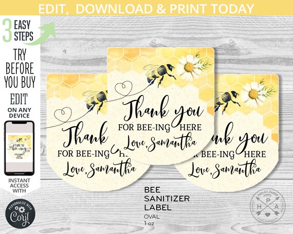 Hand sanitizer labels bee baby gender reveal shower favor stickers birthday mini bottle drive by label. Editable template 049HPA 34 B 059HPA Il_570xn