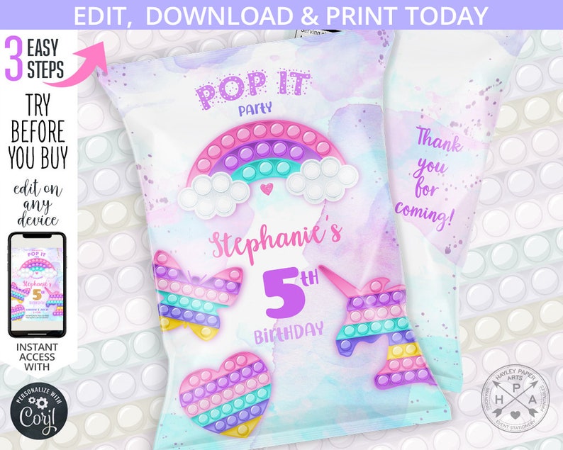 Pop It Chips Bag Fidget Toys Chip Snacks Pouch Wrapper Any Etsy
