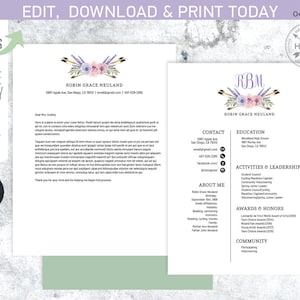 Pacote de recrutamento de irmandade EDITÁVEL. Pacote MINI. Carta de apresentação de currículo. Flechas roxas estilo Boho lavanda. Download instantâneo. Editado por você. 040SOR