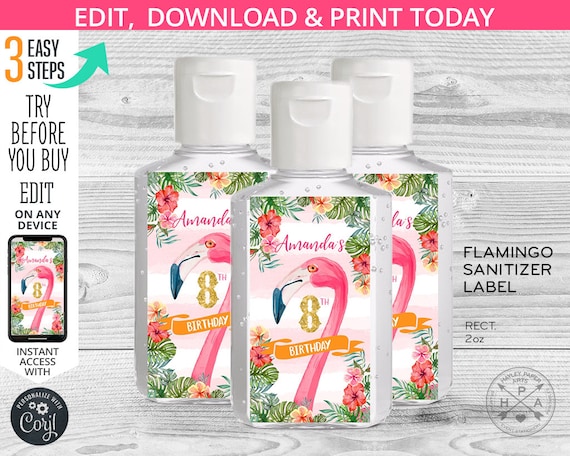 Download Flamingo Hand Sanitizer Labels Sticker Let S Flamingle 2oz Bottle Tropical Celebration Birthday Favor Party Editable Template 044hpa 35 A By Hayleypaperarts Catch My Party
