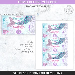 EDITABLE Mermaid Birthday Gable Gift Box Labels. Purple Lilac Glitter ...