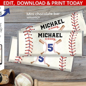 Baseball-Schokoladen-Mini-Bar-Wrapper behandelt Sport-Label, jedes Alter Geburtstags-Rookie begünstigt Leckereien-Etiketten. Bearbeitbare Vorlage. 191HPA 33 A
