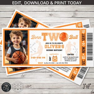 Born two ball Basketball 2.Geburtstag Ticket Einladung alle Sterne Junge ZWEI Party Ball Spiele Zeit Rookie. Bearbeitbares Kartendesign. 252HPA 06