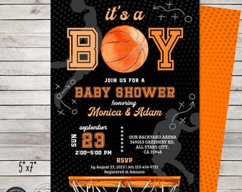 Basketball sports baby shower invitation all stars it's a boy party invite ball games time activities party. Editable card design. 308HPA 01