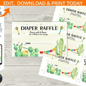 Windel-Gewinnspiel Taco Liebeskarte Einlage Kaktus Tacos Fiesta Baby Shower Party. Sofort bearbeitbare Vorlage. 115HPA 06