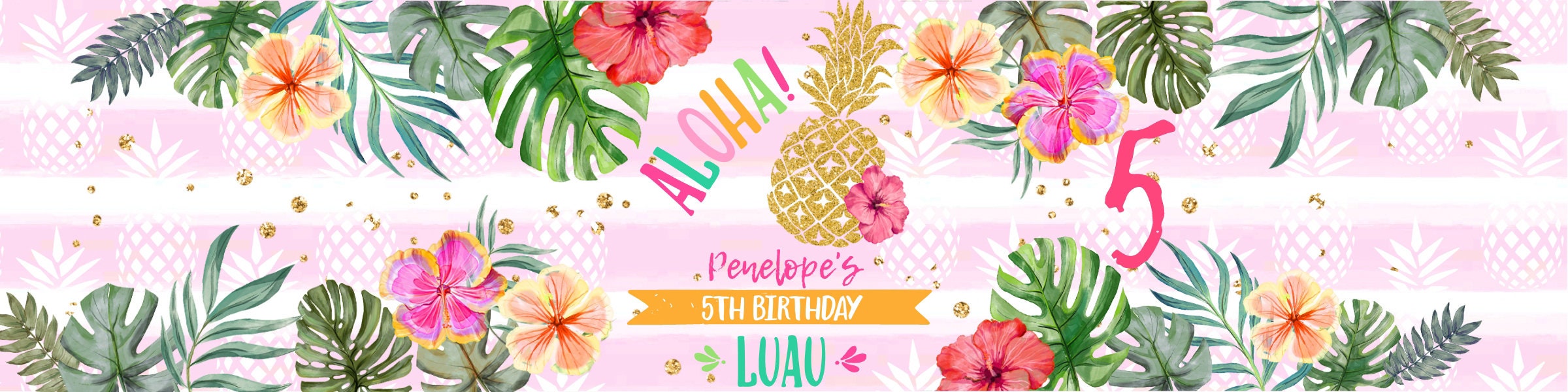 Alloha Label Pineapple Aloha Hawaiian Water Bottle Label Luau Hibiscus Birthday ...