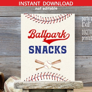 Des collations pour le stade de baseball, une plaque d'anniversaire pour table d'anniversaire, 8 x 10 pouces à imprimer pour la fête des recrues. Téléchargement instantané. NON MODIFIABLE. 191HPA 22 D7 B