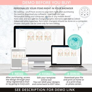 Op de afbeelding: Een digitale productmockup met een ontwerpsjabloon op verschillende apparaten: een desktopcomputer, laptop, tablet en smartphone. De sjabloon bevat bloemen- en veergraphics met de tekst "Thank you, Let's Get Wild".