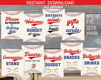 BUNDLE Baseball table signs 8x10 printable rookie party decoration pack. Welcome gifts snacks. Instant download. NOT EDITABLE. 191HPA 22 D B