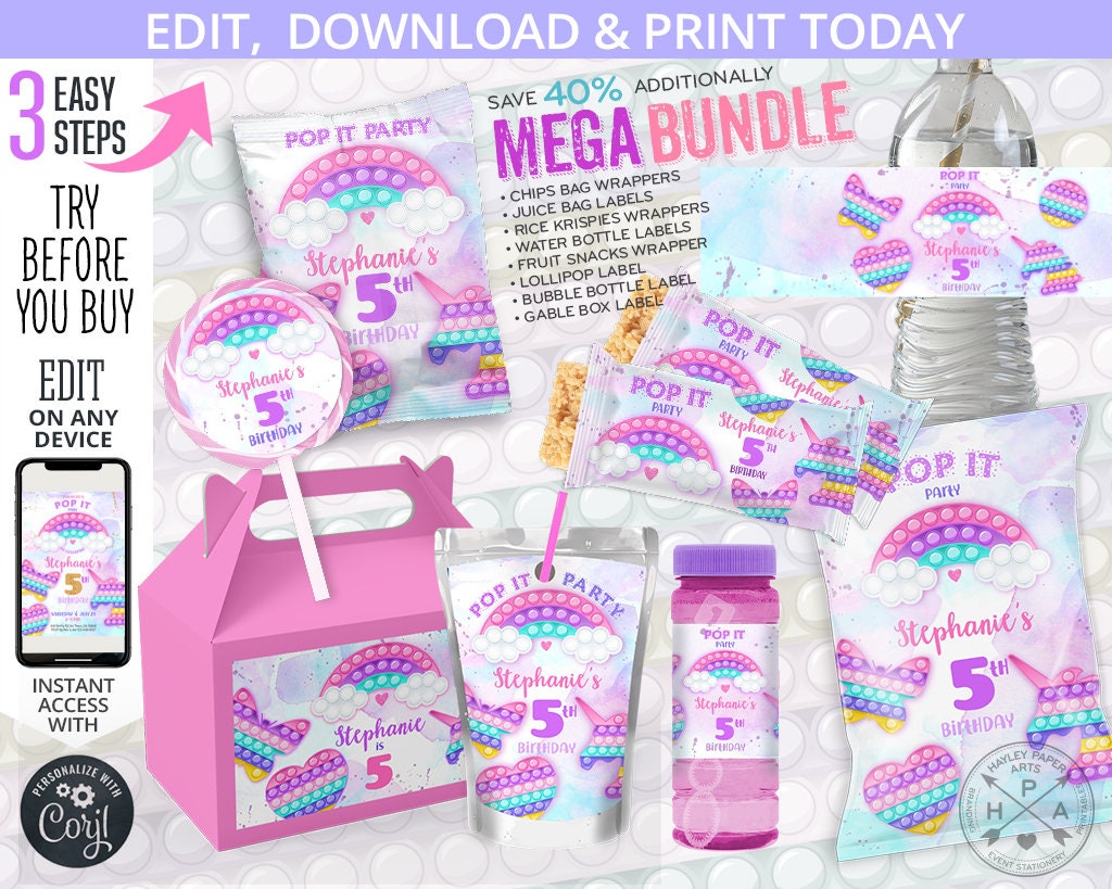 Mega Bundle Pop It Fidget Toys Birthday Party Pack Chips Etsy 日本