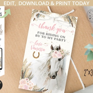 Cowgirl cavallo grazie favore etichetta regalo ragazza festa di compleanno galoppo sopra grazie etichetta rettangolare 2x3,5. Modificabile stampabile. 176 HPA 16 B