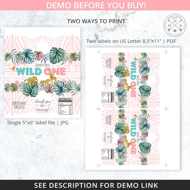 BUNDLE Jungle Safari Girl Wild One Chips Bag, Juice Labels, Safari Rice ...