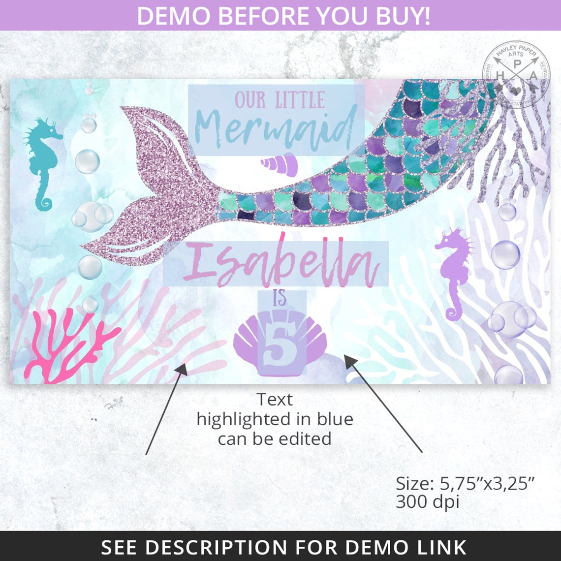 Mermaid Birthday Gable Gift Box Labels and Name Tags. Purple Glitter ...