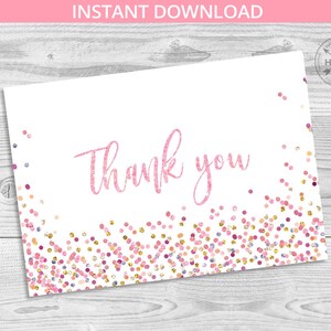 Besprüht mit Liebeskonfetti Danke Karte Party gefaltet Bunt mit rosa Goldglitzer. Sofortiger Download. Nicht bearbeitbar. 038HPA-07