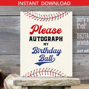 Baseball please autograph my birthday ball table sign 8x10 printable rookie party decoration. Instant download. NOT EDITABLE. 191HPA 22 D1