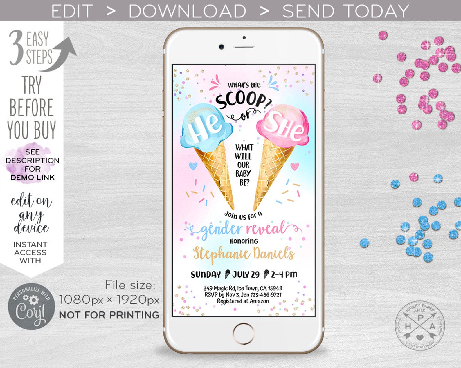 Ice Cream Scoop Gender Reveal Baby Electronic Shower Party Etsy