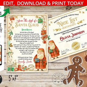Carta de Papá Noel. Bonita tarjeta de lista. Paquete de tarjetas navideñas. Correo del Polo Norte Santa Claus. Duende. Carta de devolución. Editable imprimible. 205HPA 34