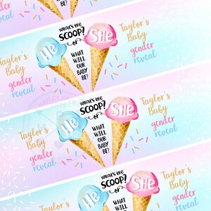 Ice cream what's the scoop gender reveal baby shower party water bottle label, blue pink icecream decor. Editable printable. 163HPA 12 A image 5
