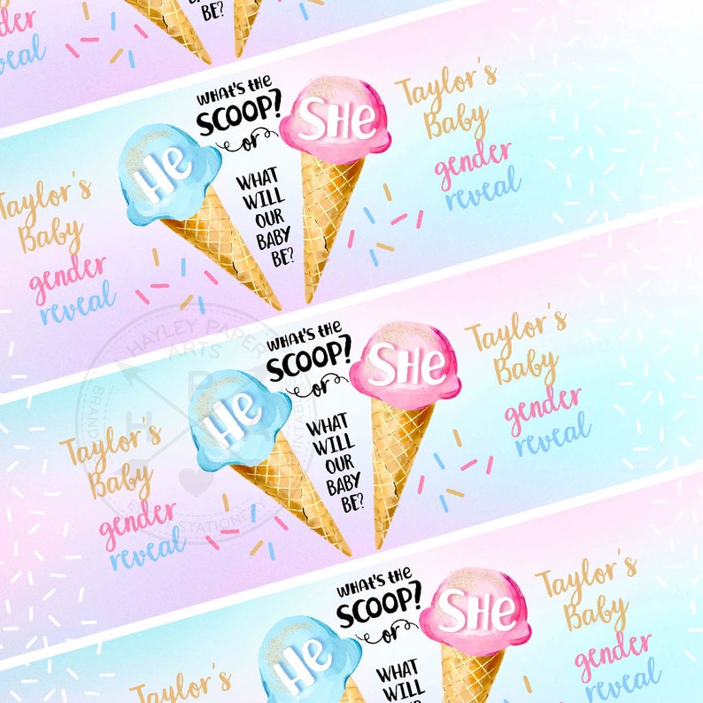Ice cream what's the scoop gender reveal baby shower party water bottle label, blue pink icecream decor. Editable printable. 163HPA 12 A image 5