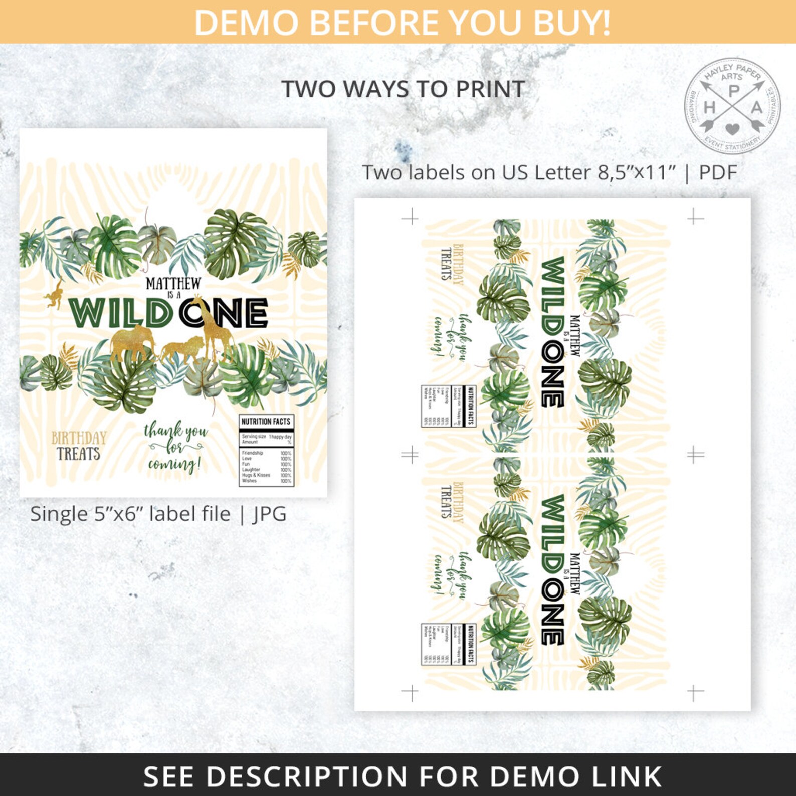 BUNDLE Jungle Wild One Chips Bag, Juice Bags Labels, Safari Rice ...