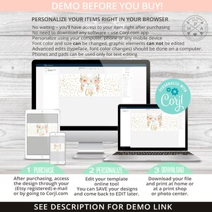May include: A digital design template for a banner with a watercolor floral design and gold glitter. The banner says "Boho Wild One". The design can be personalized using the Corjl.com app.