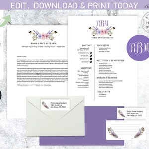 EDITABLE Paquete de reclutamiento de hermandad. Paquete MIDI. Reanudar carta de presentación. Boho morado lavanda. Descarga instantánea. Editado por ti. SOR040