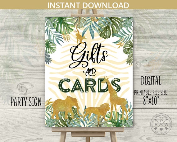 Gifts and Cards jungle table sign birthday 8x10 printable party gold safari animals decoration. Instant download NOT EDITABLE. 040HPA 25 02B Il_570xn