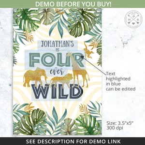 BUNDLE Jungle Four ever Wild chips bag, juice bags, safari water bottle labels, treat chip pouch fourth birthday. Online template. 040HPA 45 image 4