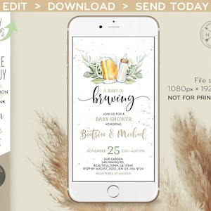 A baby is brewing electronic baby shower invitation beer milk smartphone e-vite, digital selfediting invite. E173 01 173hpa