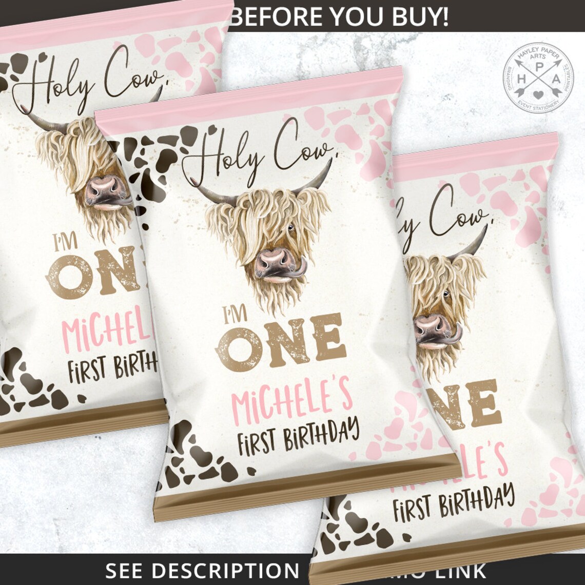 Holy Cow I'm ONE Chips Bag Highland Cow Favor Bags Pouch - Etsy