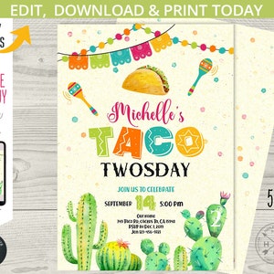 Taco fête de deux jours deuxième 2e anniversaire cactus succulentes invitation enfants invitent fiesta. Carte imprimable modifiable. 116HPA 03