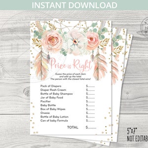 Prijs is goed game card dreamcatcher boho douche. Roze bloemen, eucalyptus, tribale veren. Directe download. Niet bewerkbaar. 222HPA 30 A