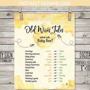 BEE gender reveal baby shower Old Wives Tales party table sign 8x10 boy girl printable poster what will baby bee. NOT EDITABLE. 049HPA 21 04