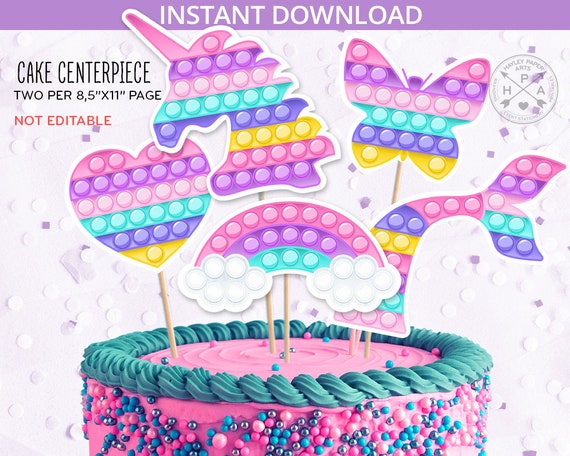 Pop it party centerpiece cake toppers fidget toys pop it unicorn mermaid cake cutouts birthday. Not editable. instant download. 175HPA 37 Il_570xn