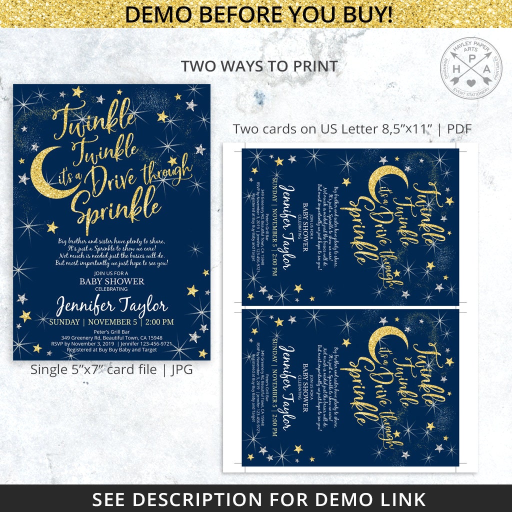 EDITABLE Drive through twinkle sprinkle baby shower poem navy Etsy