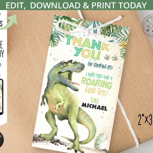Dinosaurier Anhänger drei rex Dino-Mite Dino-Geburtstag Geschenkanhänger T-Rex Geschenkanhänger Junge rechteckiges Etikett. Bearbeitbar bedruckbar. 132HPA 09 B 139Hpa