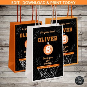 Étiquettes de sac cadeau en papier de basket-ball pour tous les âges, étiquette à emporter pour petite fille sportive débutante. Conception modifiable. 218HPA 17 E
