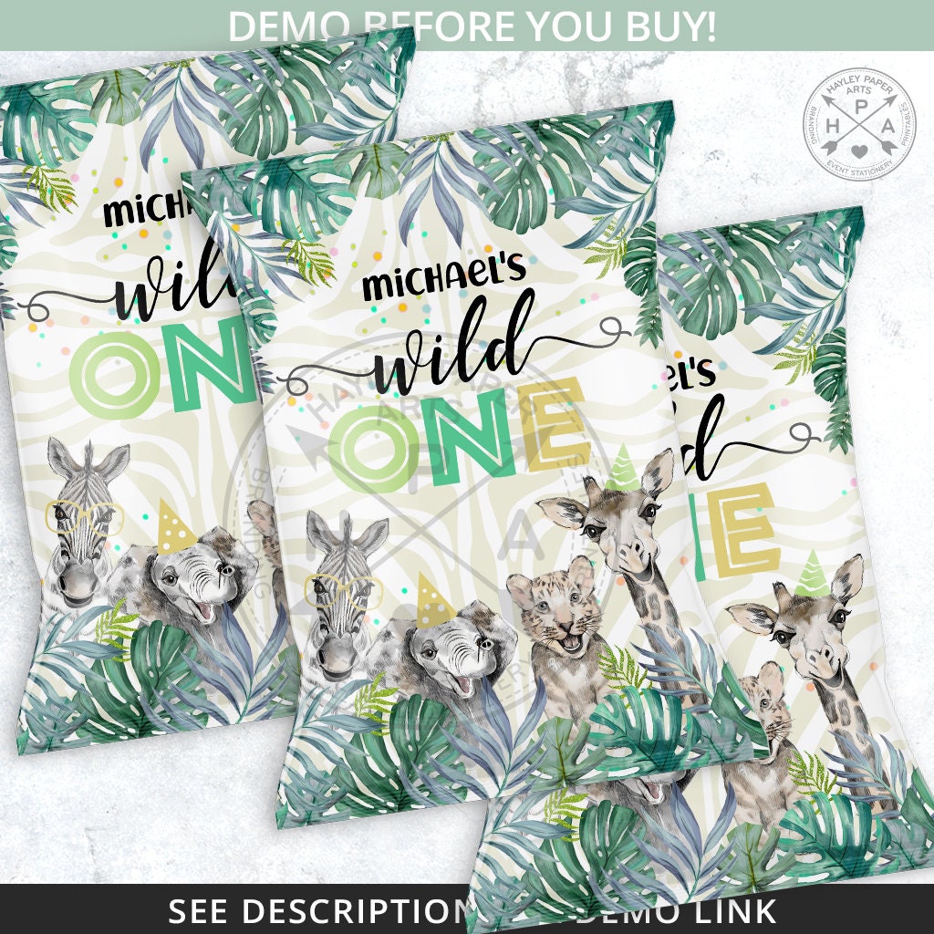 BUNDLE Safari Jungle Wild One Chips Bag, Juice Bags, Water Bottle ...
