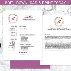 EDITIERBARE Sorority Rekrutierungspaket. MINI-Packung. Lebenslauf Anschreiben Vorlage. Aquarell Blumen. Sofortiger Download. Von Ihnen bearbeitet. SOR021 B