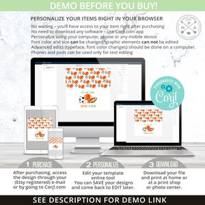 May include: A digital mockup showing how to personalize a printable sports-themed party invitation using the online design tool, Corjl.com. The invitation features a green, orange, and white color scheme with a basketball, football, and soccer ball pattern. The text on the invitation reads "Let's have a ball!  [Name] is seven".