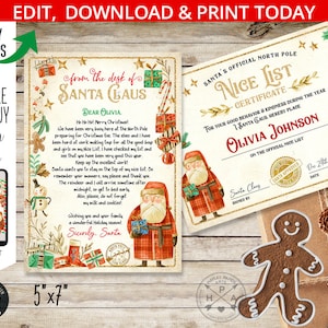 Carta de Papá Noel. Bonita tarjeta de lista. Paquete de tarjetas navideñas. Correo del Polo Norte Santa Claus. Elfos. Carta de devolución. Editable imprimible. 205HPA 33