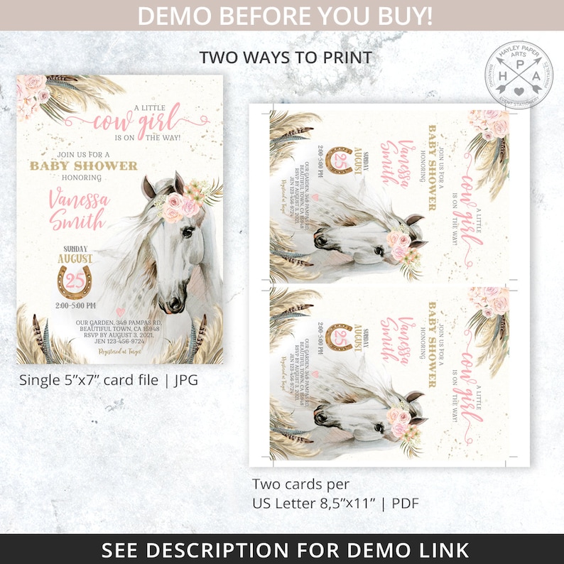Horse Baby Shower Invitation Baby Cowgirl Party Pampas Dried Etsy