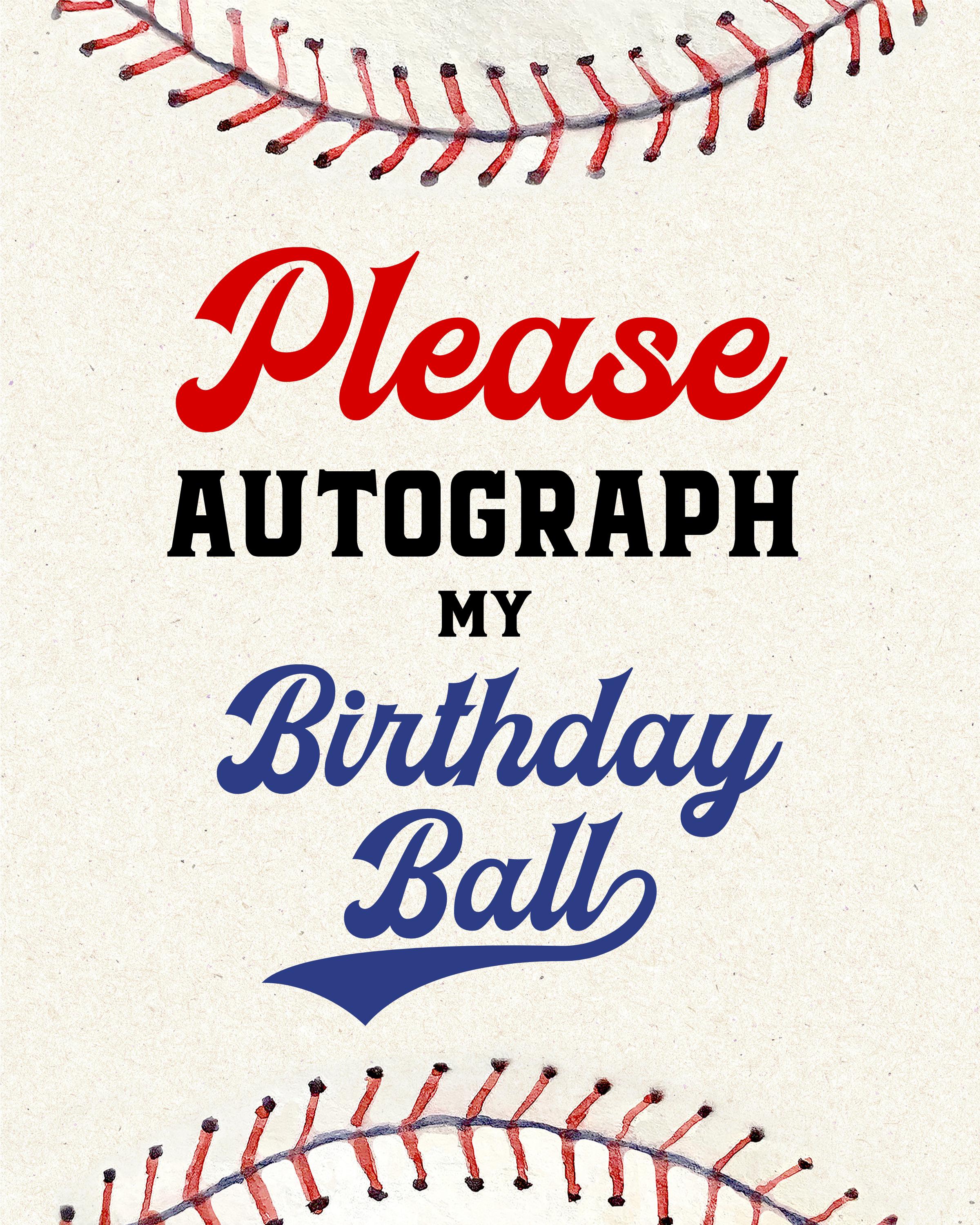 Baseball Please Autograph My Birthday Ball Table Sign 8x10 Printable ...