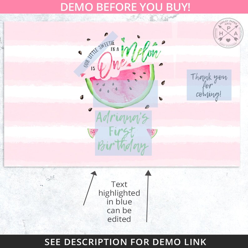 Melon fruit snacks bag, watermelon snacks treat bags, pouch, wrapper, one in a melon first birthday party editable template. 050HPA 37 A image 3