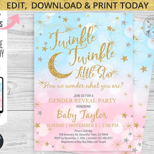Twinkle Twinkle Little Star SVG File Gender Reveal Baby - Etsy