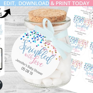 Confeti salpicado de amor, género, revela etiqueta de favor 2x2, etiqueta de baby shower rosa azul. Descarga de etiquetas imprimibles autoeditables. 037HPA 06
