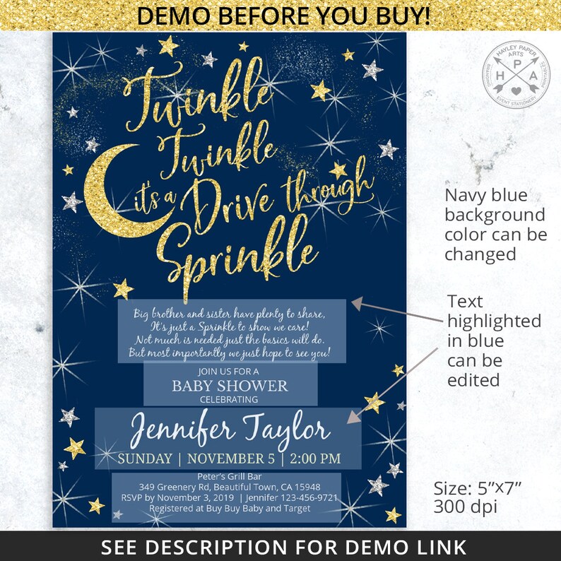 EDITABLE Drive Through Twinkle Sprinkle Baby Shower Poem Navy Etsy