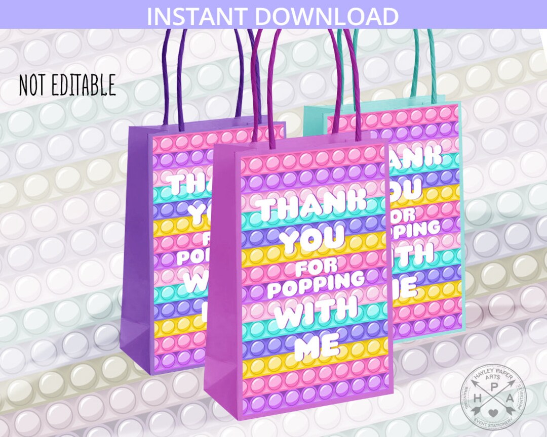 Pop It Paper Gift Bag Labels Birthday 5x8 Printable. Instant Etsy