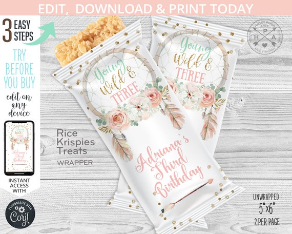 Rice krispie treat wrapper template size